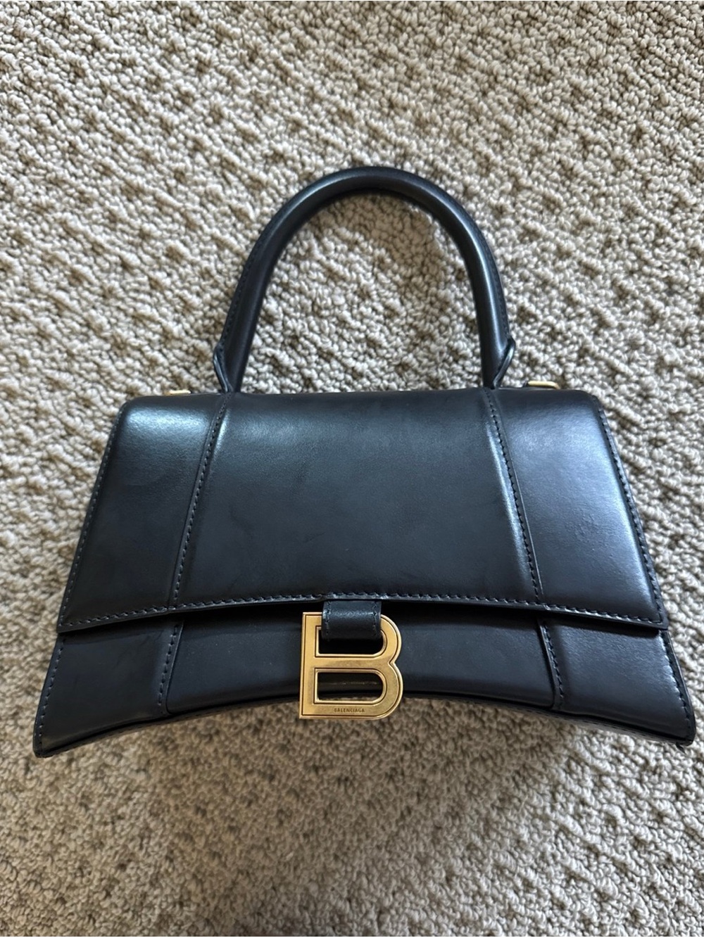 Balenciaga Black Top-Handle Satchel with Gold 'B' Hardware